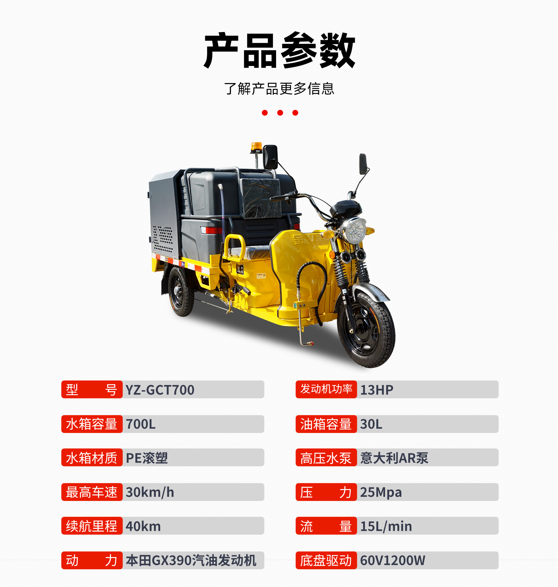 YZ-GCT700三轮高压冲洗车