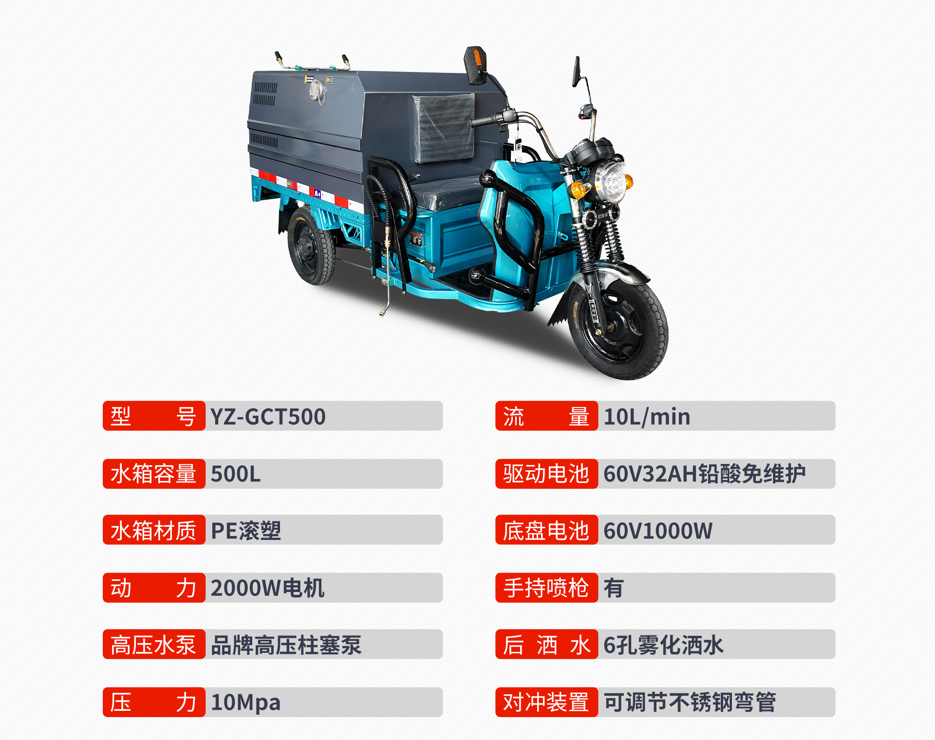 YZ-GCT500三轮高压冲洗车